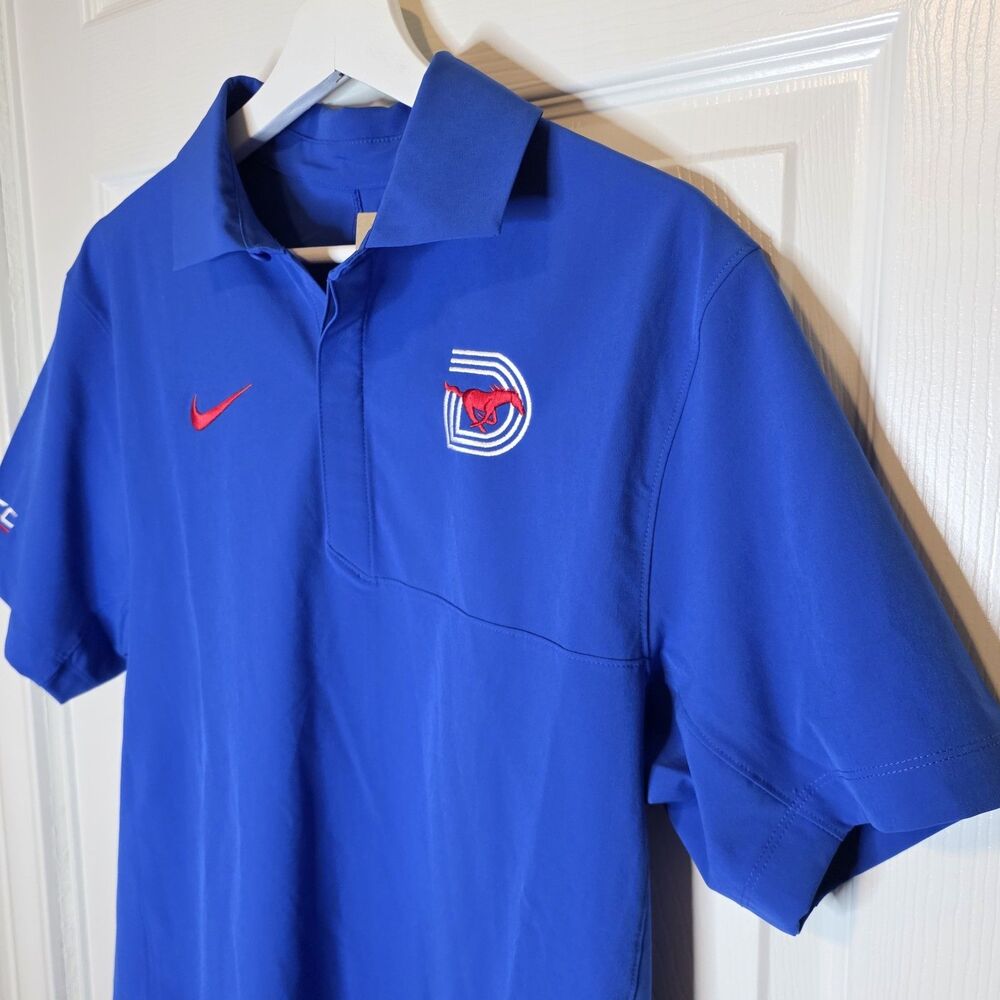 NWT Nike Dri-FIT SMU Mustangs Woven Blue Polo Shirt Mens Small